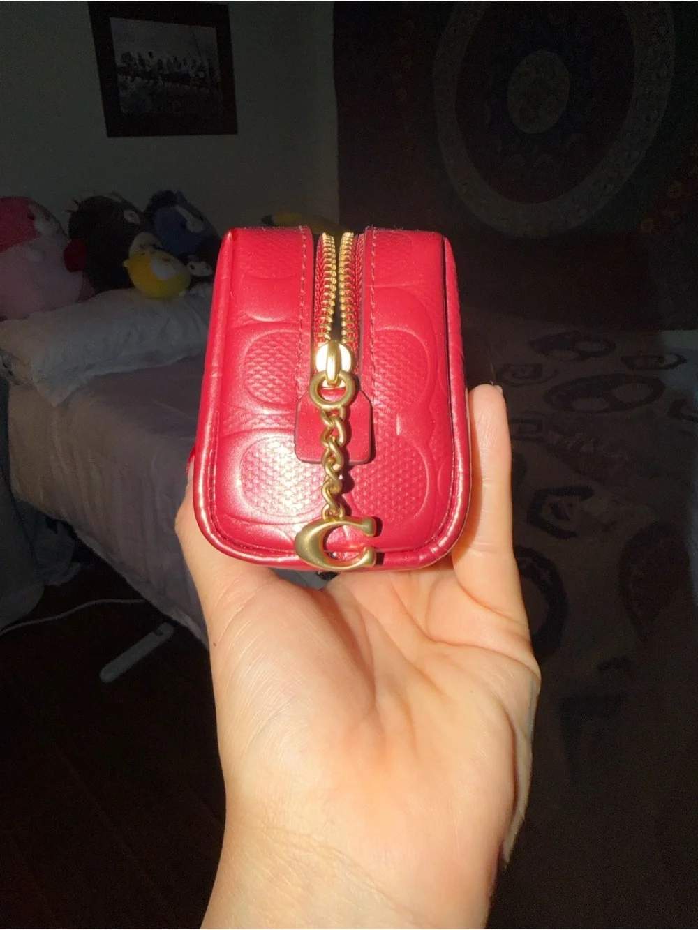 Coach Signature Embossed Cosmetic Pouch in glazed red